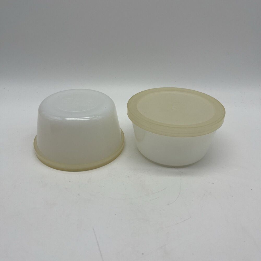 Vintage Glasbake Milk Glass Desert/Custard Cups w/ Lids, Set of 2